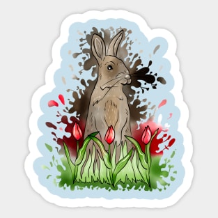 European Rabbit Watercolor Splash With Blue Background Sticker